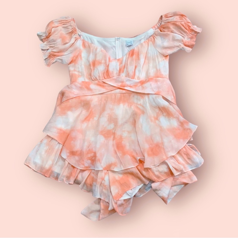 Selfie Leslie Women’s Size L Posie Playsuit Flounce Romper Ruffle Orange Tie Dye